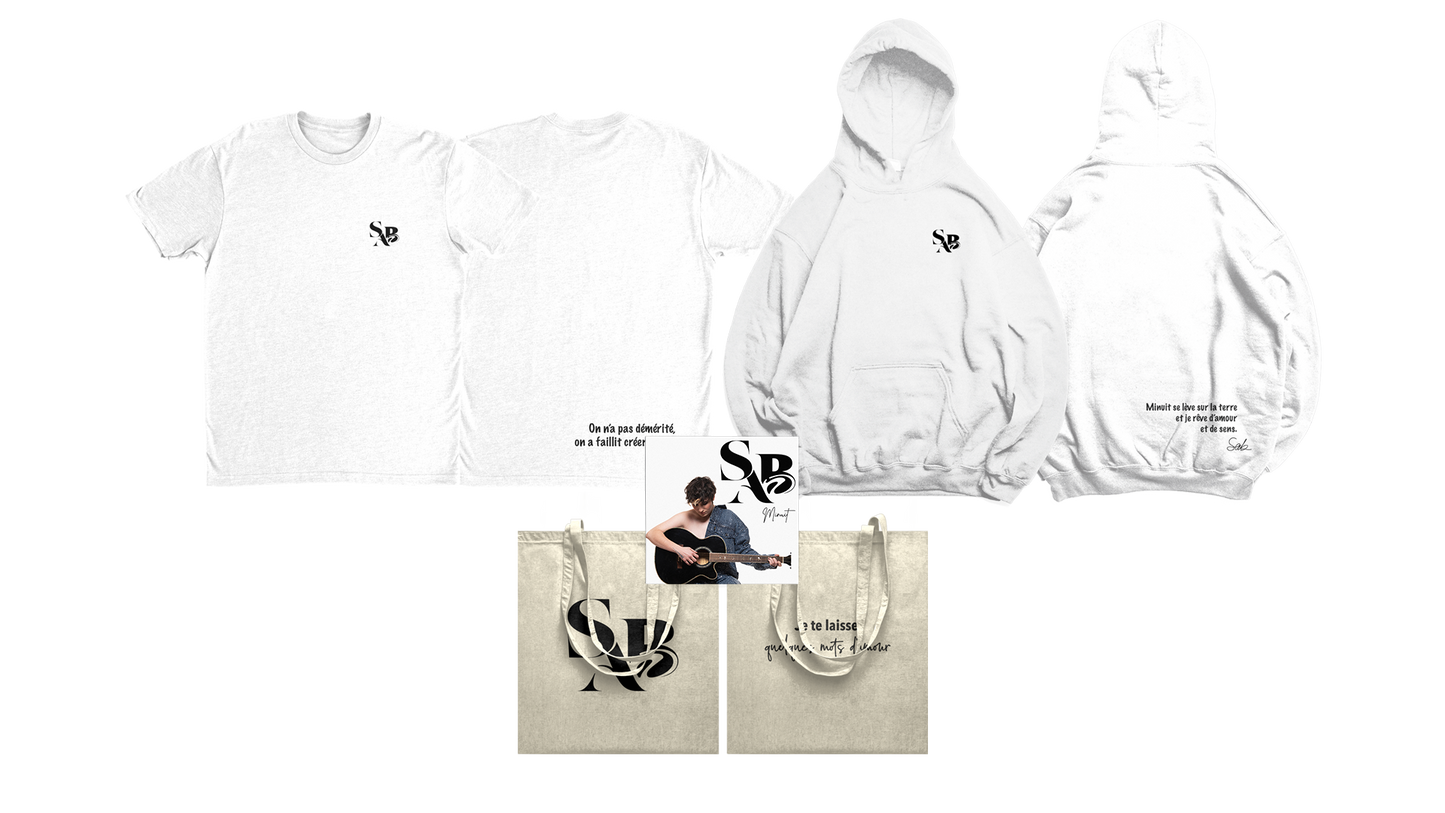PACK FULL BLANC " CD DÉDICACÉ + SWEAT + T-SHIRT + TOTEBAG" « MINUIT »